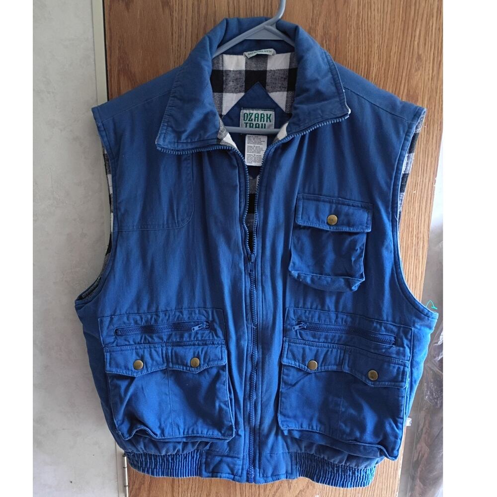 Vintage 90s Ozark Trail Blue Utility Vest Mens Large Plaid Lined Gorpcore